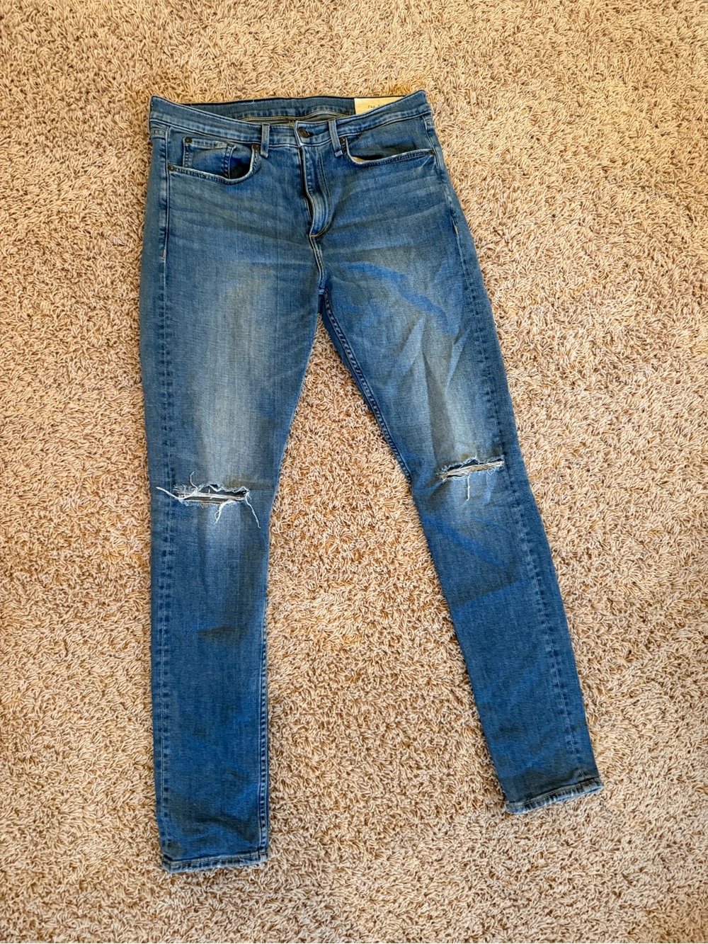 rag & bone Medium Blue Skinny Jeans with Knee Rips